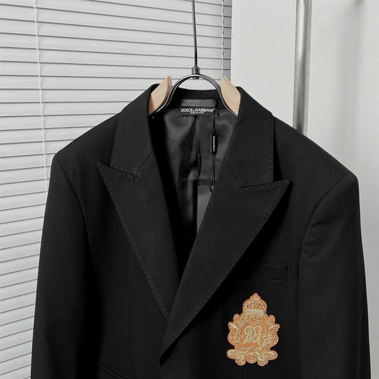 DOLCE GABBANA || Men's Black Jersey Jacket Blazer With Patch- FASHION MYST