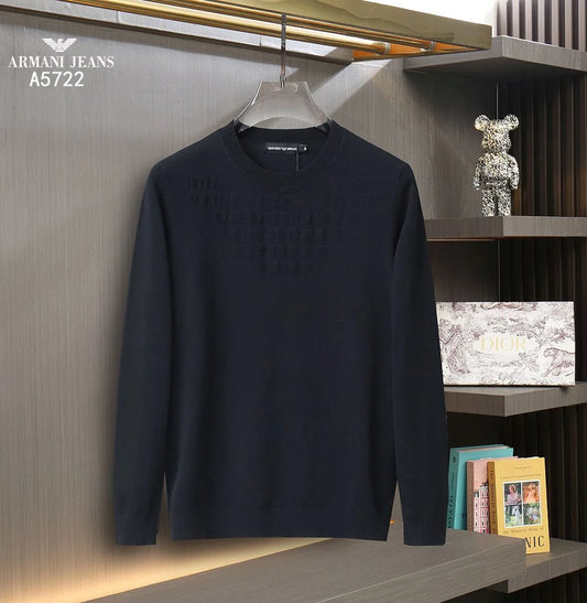 EMP*RIO ARM*NI || Logo-Embroidered Cotton Long Sleeves T-Shirt- FASHION MYST