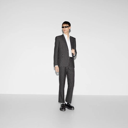 GUCCI || Wool Blazer Jacket With GG Shadow In Grey And Black- FASHION MYST