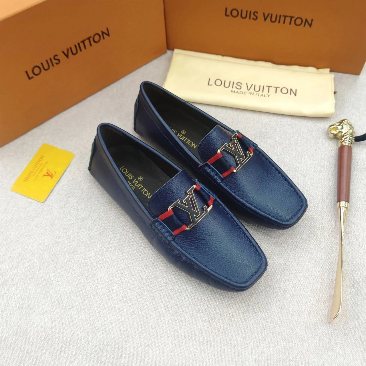 Louis Vuitton Blue Loafers with Gold Accents Louis.Vuitton Blue Check Major Loafers – BRANDED STORE main image 3
