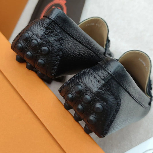 TODS || Black T-Buckle Milled Moccasins Leather Shoes- FASHION MYST