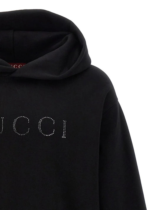 GUCCI || Men Black Rhinestone Logo Hoodie- FASHION MYST