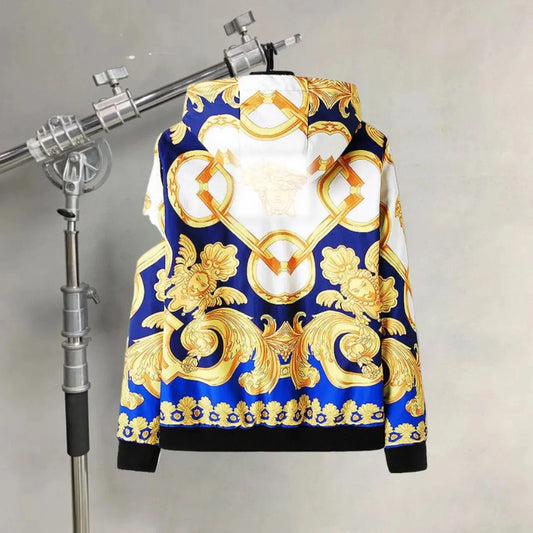 VERSACE || Versace Jeans Couture Baroque-Print Hooded Bomber Jacket- FASHION MYST
