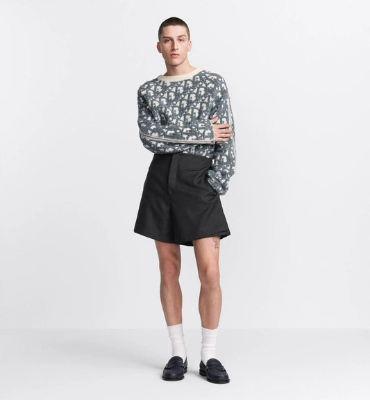 CHRISTIAN DIOR || Oblique Sweater White and Light Grey Virgin Wool And Cotton-Blend Jacquard- FASHION MYST