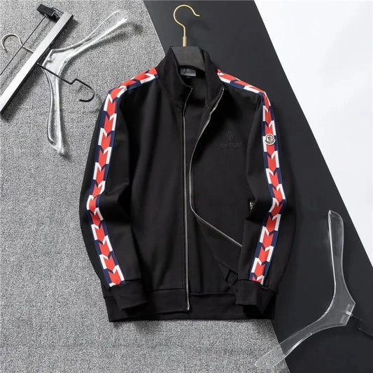 MONCLER || Men Black Contrast Tape Track Jacket Set- FASHION MYST