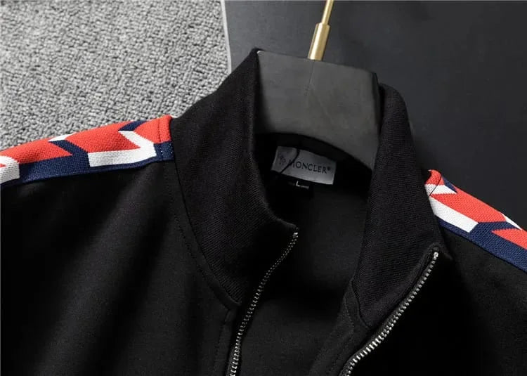 MONCLER || Men Black Contrast Tape Track Jacket Set- FASHION MYST