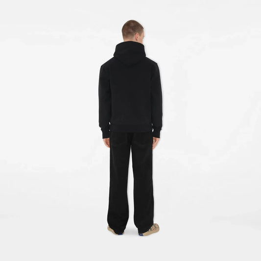 BURBERRY || Check Label Cotton Hoodie in Black - Men- FASHION MYST