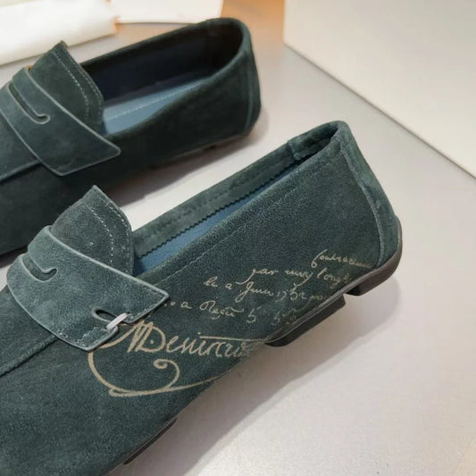 BERLUTI || Lorenzo Drive Scritto Camoscio Calf Leather Loafer- FASHION MYST