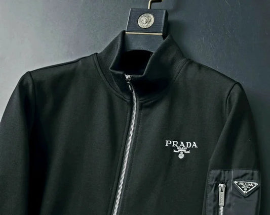 PRADA || Signature Logo Black Tracksuit With Pocket Design- FASHION MYST