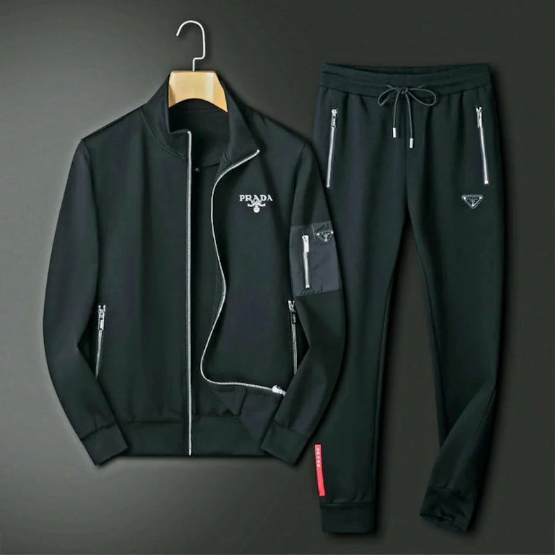 PRADA Signature Logo Black Tracksuit With Pocket Design FASHION MYST prada-signature-logo-black-tracksuit-with-pocket-design-fashion-myst