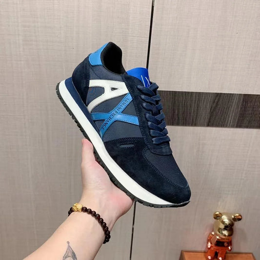 ARM*NI EXCH*NGE || Rio Bold Logo Sneakers in Eco-Suede, Mesh & Nylon- FASHION MYST