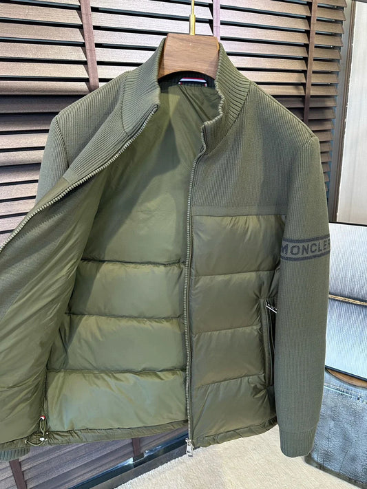 MONCLER || Padded Wool Blend Cardigan Puffer Jacket / Olive Green- FASHION MYST