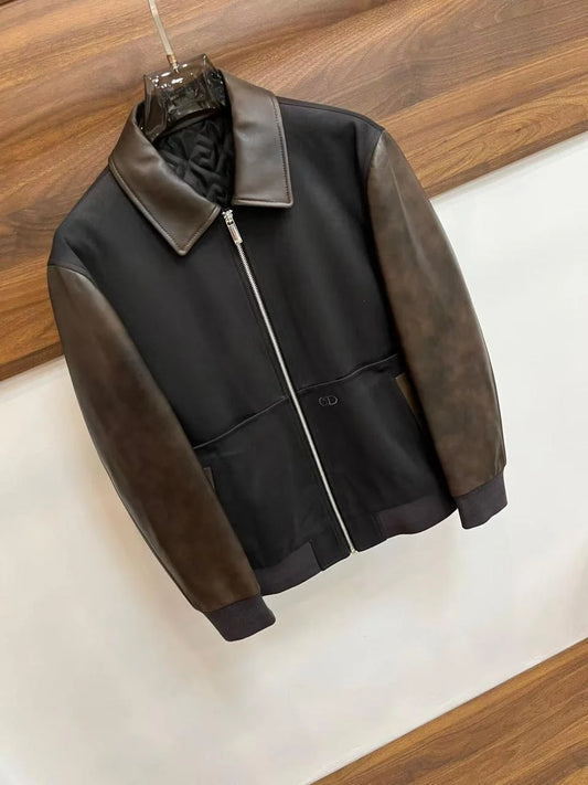CHRISTIAN DIOR || Varsity Leather Regular Fit Biker Jacket- FASHION MYST
