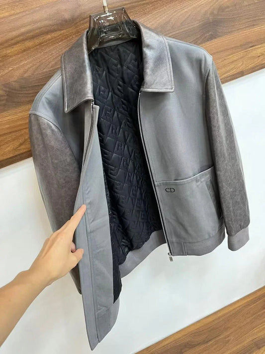 CHRISTIAN DIOR || CD Logo Engraved Regular Fit Leather Jacket For Men- FASHION MYST