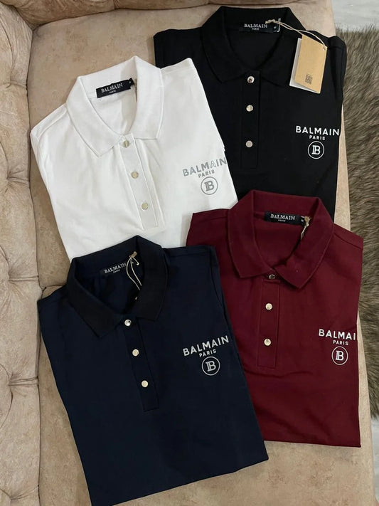 BALMAIN || Ribbed Cotton Polo A-Line Dress- FASHION MYST