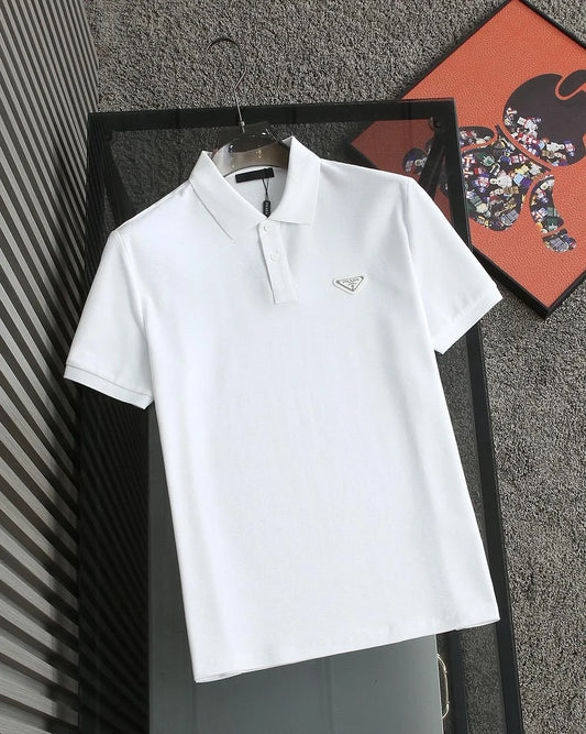 PRADA || Stretch Cotton Polo Shirt With Metal Ptach Logo- FASHION MYST