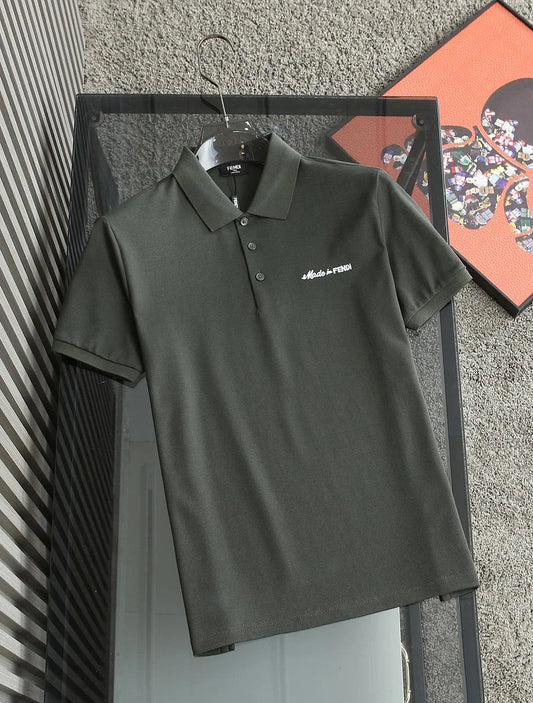 FENDI || Made In Fendi Logo Embroidered Collarneck T-Shirt- FASHION MYST