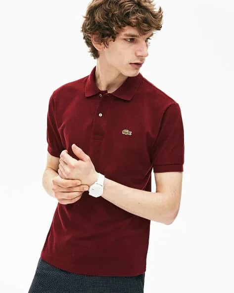 LACOSTE || Men Cotton Polo Collar Slim Fit Sports Maroon T-shirt