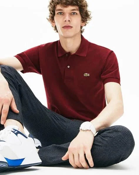 LACOSTE || Men Cotton Polo Collar Slim Fit Sports Maroon T-shirt- FASHION MYST