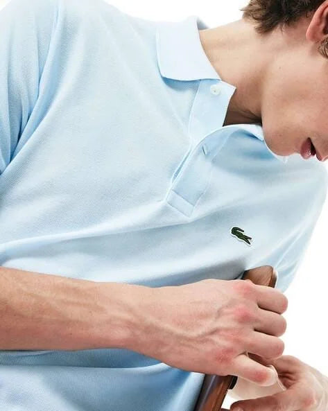 LACOSTE || Men Cotton Polo Collar Slim Fit Sports Sky Blue T-Shirt- FASHION MYST
