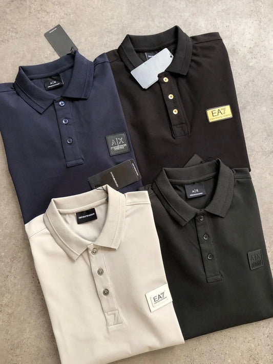 EMP*RIO ARM*NI || Polo T-Shirt With Front Patch Gold EA7 Logo- FASHION MYST