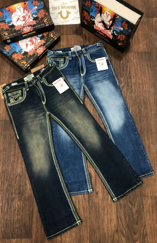 TRUE RELIGION || Mens Super T Rocco Slim Fit Blue Mid Rise Jeans- FASHION MYST