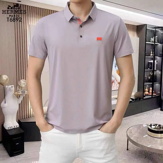 HERMES || Cotton Pique Slim Fit Logo Label Polo T-Shirt- FASHION MYST