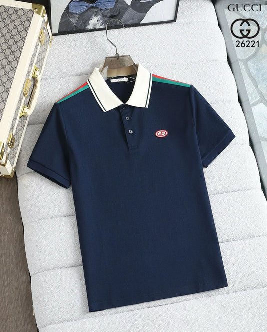 GUCCI || GG Logo Cotton Piquet Polo T-shirt With Web Collar- FASHION MYST