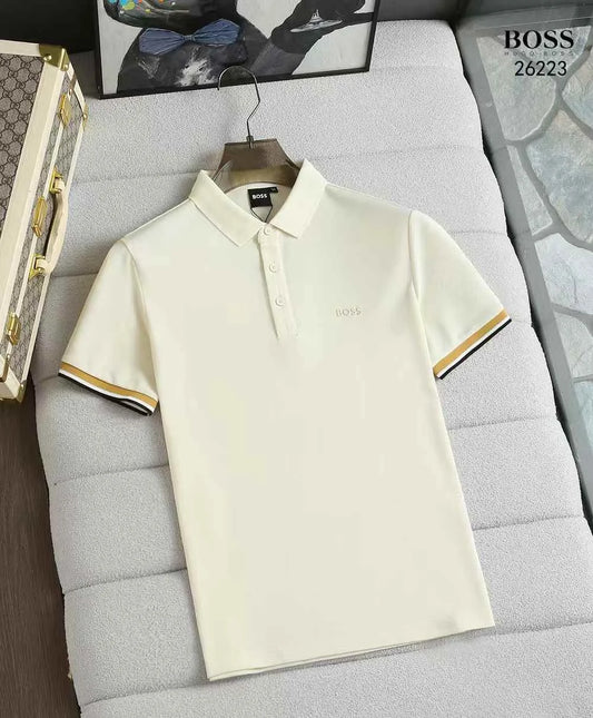 HUGO BOSS || Men's Pique Regular Fit Curved Logo Polo T-Shirt- FASHION MYST