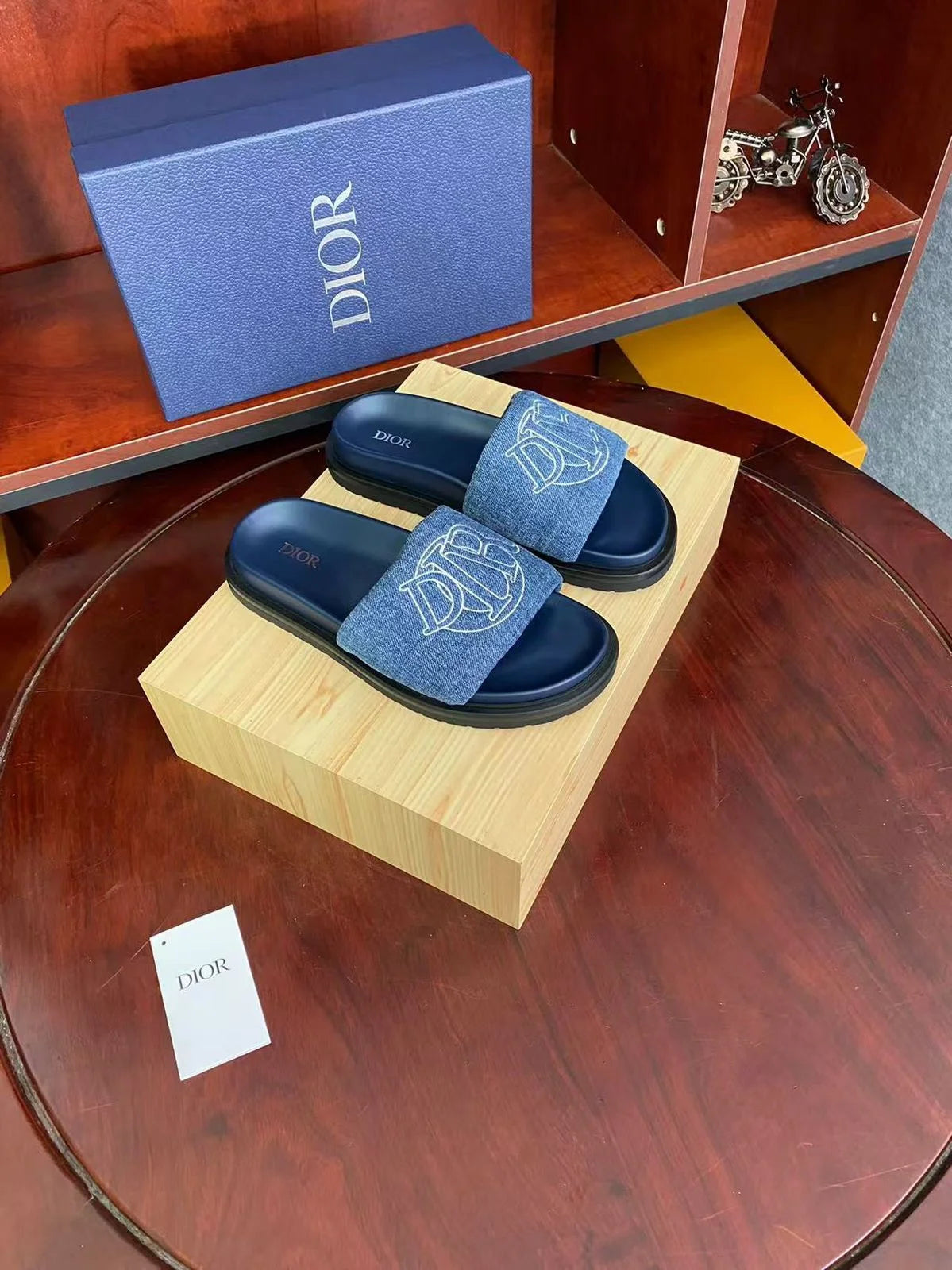CHRISTIAN DIOR || Dior Aqua Slip-On Sandals In Blue/Black For Men- FASHION MYST