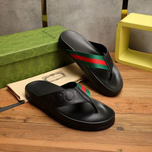 GUCCI || Men's 2025 Titan Thong Black Sandals- FASHION MYST