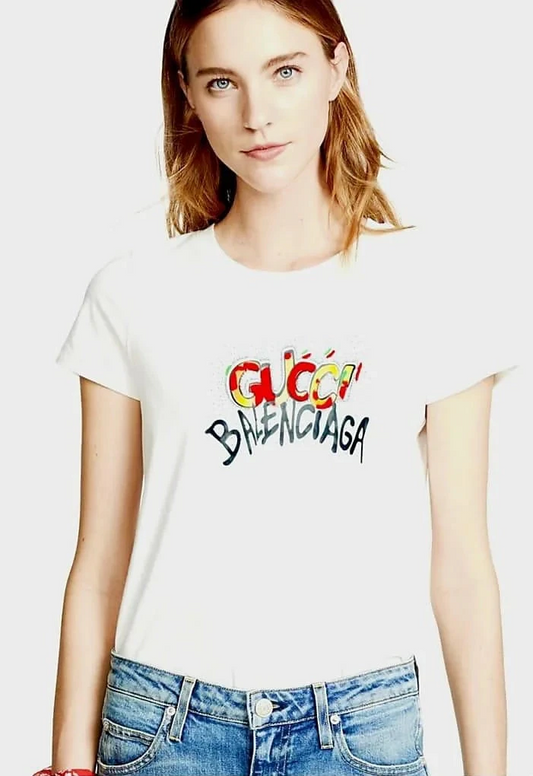 GUCCI || Gucci/Balenciaga Logo Graphic-Print Cotton-Jersey T-Shirt- FASHION MYST