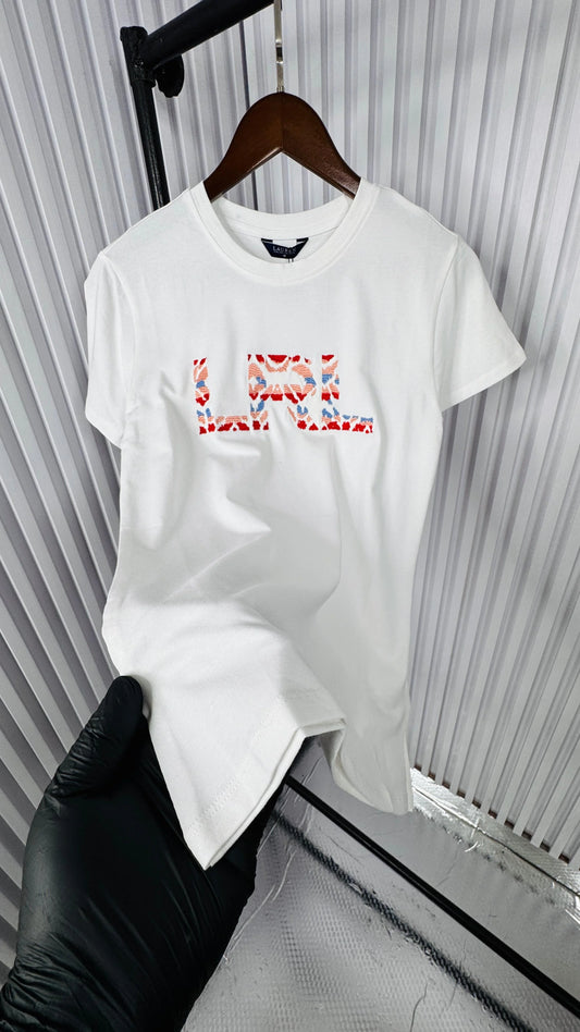 RALPH LAUREN || Cotton Jersey Beaded Crew Neck Short Sleeve T-Shirt- FASHION MYST