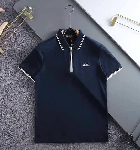 LORO PIANA || Branded Logo Embossed Half Zip Regular Fit T-Shirt- FASHION MYST