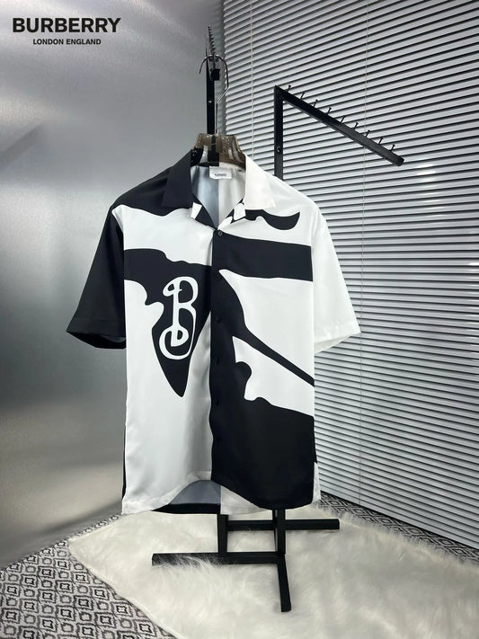 BURBERRY || Equestrian Knight Two-Tone Satin Shirt Men- FASHION MYST