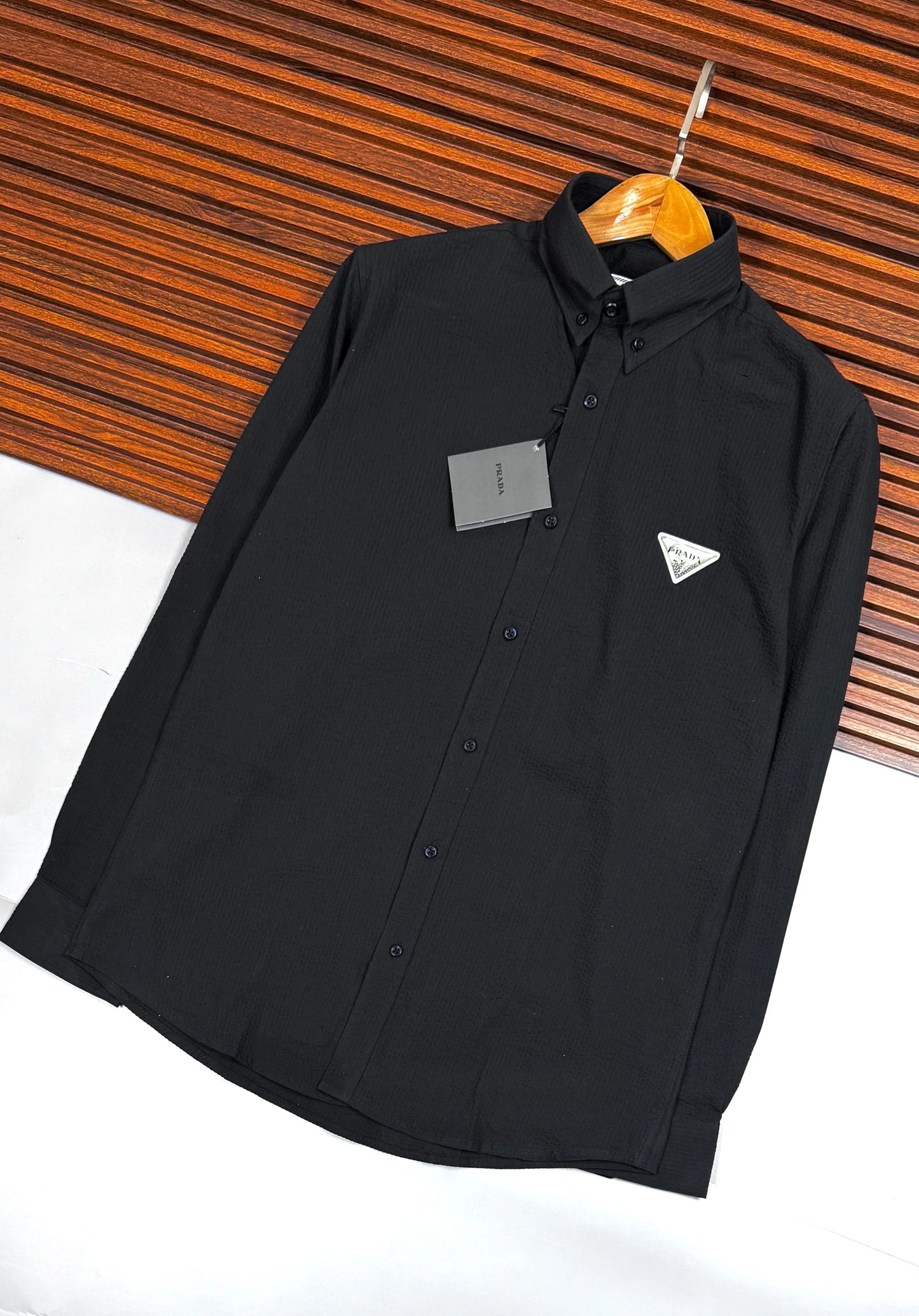 PRADA || Metal Triangle-Logo Cotton Shirt- FASHION MYST