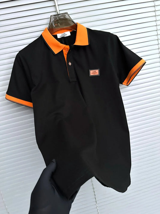 HERMES || Inspired Polo T-Shirt With Orange Contrast Collar & Cuffs- FASHION MYST