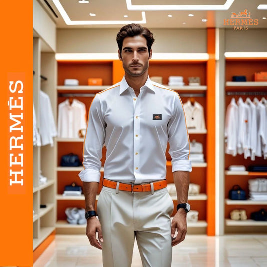 HERMES || Pure Cotton Satin Slim Fit Striped Casual Shirt- FASHION MYST