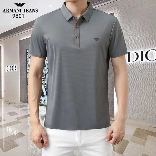 EMP*RIO ARM*NI || Luxury Slik Lycra Embroidered Logo T-Shirt- FASHION MYST