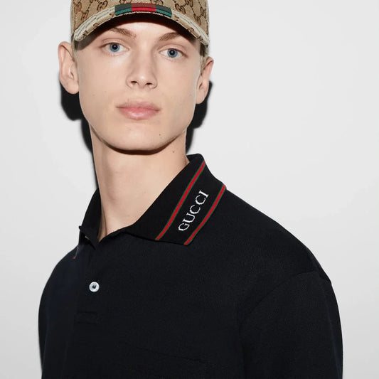 GUCCI || Cotton Piqué Polo With Web Red Stripe- FASHION MYST