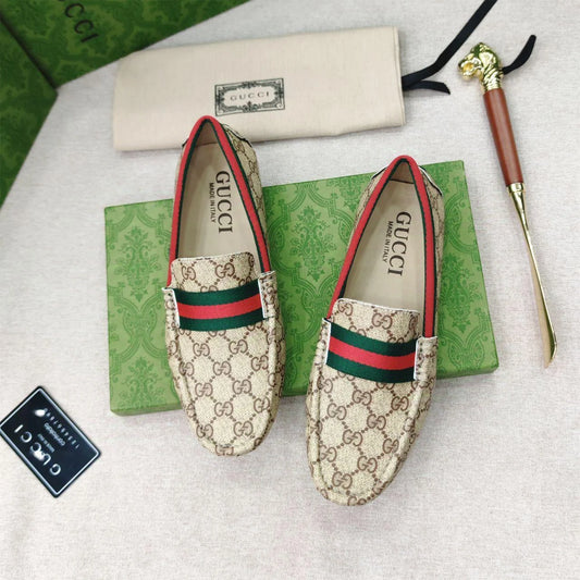 GUCCI || Beige GG Canvas Horsebit Web Driver Loafers- FASHION MYST