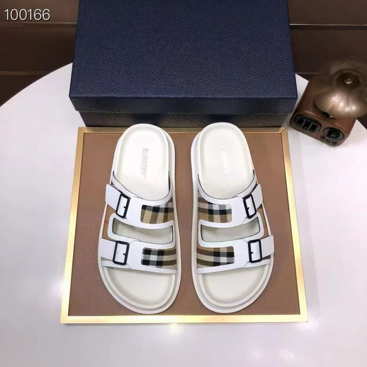 BURBERRY || Checkered Double Strape Sandal White Slides- FASHION MYST
