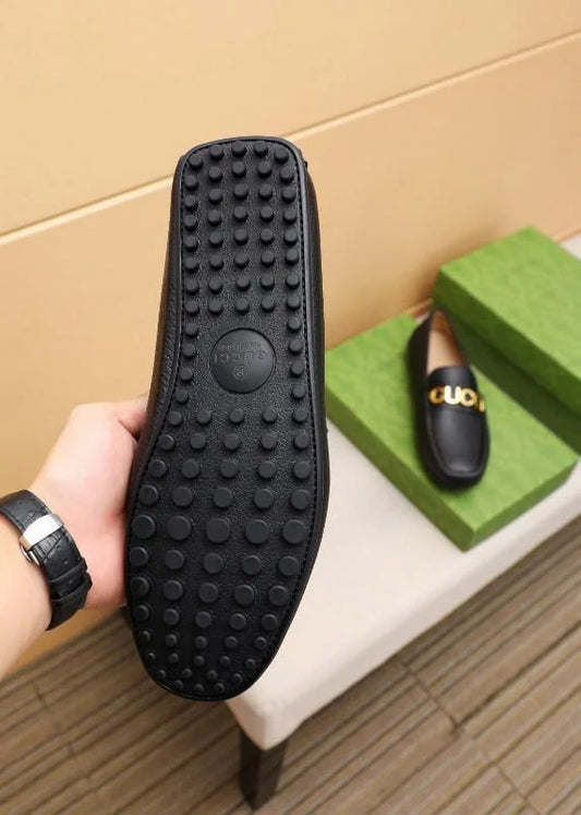 GUCCI || Cara Logo Embellished Textured Calf Leather Loafer For Men - Black- FASHION MYST