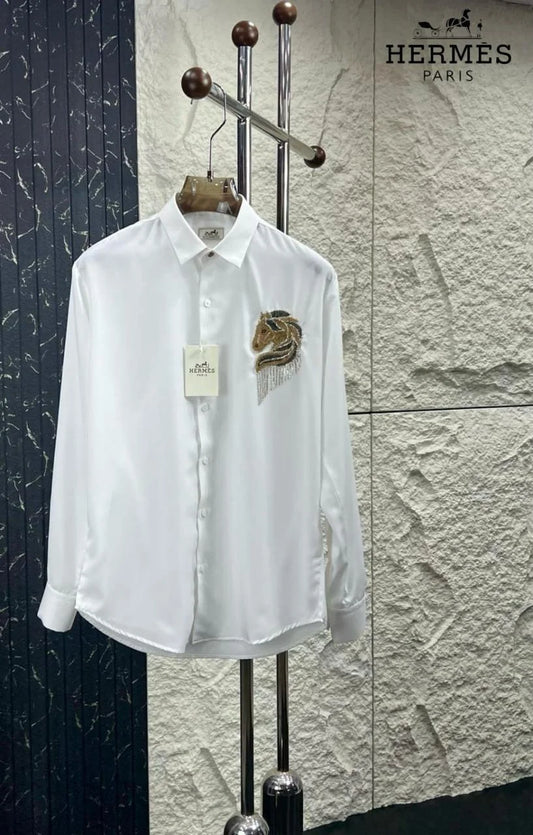 HERMES || Crystal-Embellished Horse Logo Shirt For Men- FASHION MYST