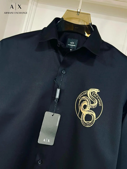 ARM*NI EXCH*NGE || Dragon Snake Logo Satin Shirt For Men- FASHION MYST