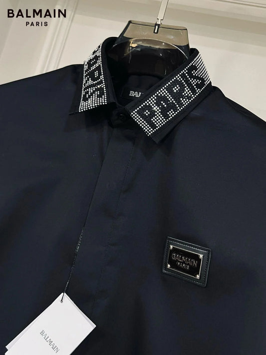 BALMAIN || Shirt Sugar Daddy Cut LS Swarovski Collar Design- FASHION MYST