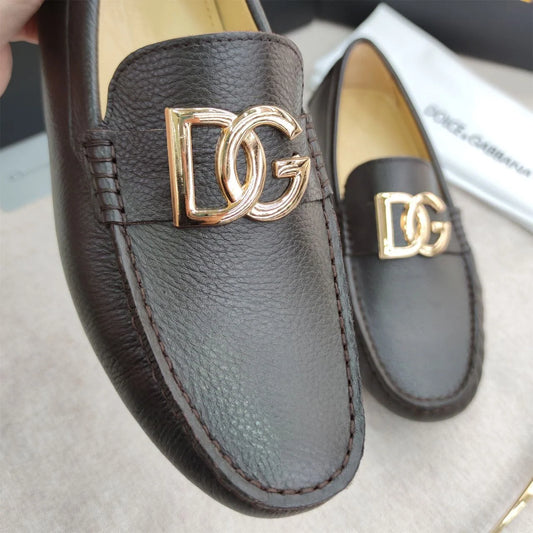 DOLCE & GABBANA || DG Logo Signature Leather Driving Shoes- FASHION MYST