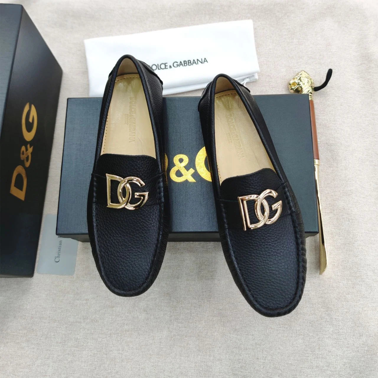 DOLCE & GABBANA || DG Logo Signature Leather Driving Shoes- FASHION MYST