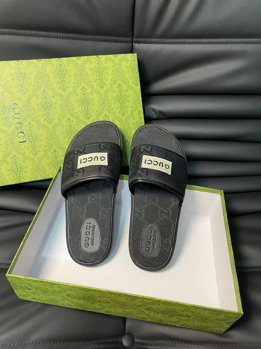 GUCCI || GG Leather-Trimmed Slides For Men- FASHION MYST