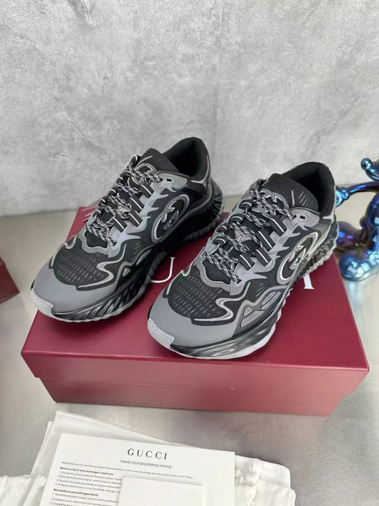 GUCCI || Men's Gucci Ripple Trainer In Black Mesh- FASHION MYST